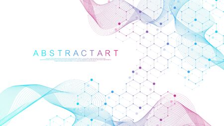 Coronavirus 2019-nCov background for medicine, science, technology, chemistry. Science template wallpaper or banner COVID-2019. Coronavirus wave flow. Vector illustration.のイラスト素材