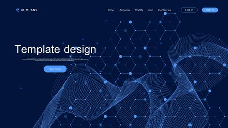 Landing page tech background with abstract circuit board textures. Geometric abstract background with lines circuit board . Website template design. Vector illustration.のイラスト素材