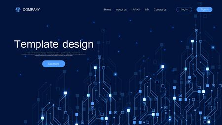 Landing page tech background with abstract circuit board textures. Geometric abstract background with lines circuit board . Website template design. Vector illustrationのイラスト素材