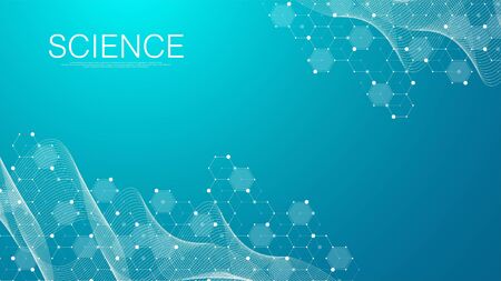 Coronavirus 2019-nCov background for medicine, science, technology, chemistry. Science template wallpaper or banner COVID-2019. Coronavirus wave flow. Vector illustration.のイラスト素材