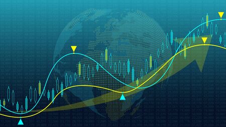 Stock market background or forex trading business graph chart for financial investment concept. Business presentation for your design. Economy trends, business idea and technology innovation design.のイラスト素材