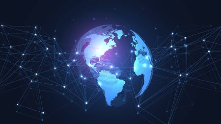 Global network connection concept. Big data visualization. Social network communication in the global computer networks. Internet technology. Business. Science. Vector illustration.のイラスト素材