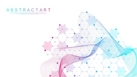 Coronavirus 2019-nCov background for medicine, science, technology, chemistry. Science template wallpaper or banner COVID-2019. Coronavirus wave flow. Vector illustration.のイラスト素材