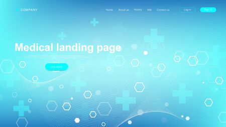 Medical landing page template design. Abstract health care banner template. Asbtract scientific background with hexagons. Innovation pattern. Vector illustrationのイラスト素材