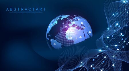 Global network connection concept. Big data visualization. Social network communication in the global computer networks. Internet technology. Business. Science. Vector illustration.のイラスト素材