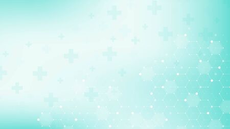 Abstract medical background DNA research, molecule, genetics, genome, DNA chain. Genetic analysis art concept with hexagons, waves, lines, dots. Biotechnology network concept molecule, vector.のイラスト素材