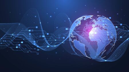 Global network connection concept. Big data visualization. Social network communication in the global computer networks. Internet technology. Business. Science. Vector illustration.のイラスト素材
