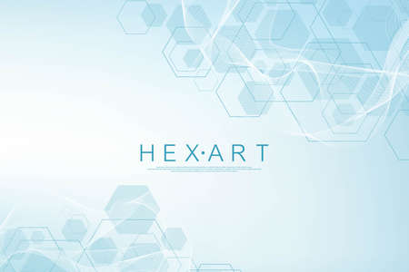 Technology abstract lines and dots connect background with hexagons. Hexagon grid. Hexagons...