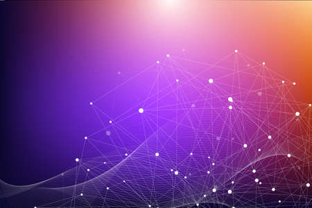 Abstract polygonal background with connected lines and dots. Minimalistic geometric pattern. Molecule structure and communication. Graphic plexus background. Science, medicine, technology concept.の写真素材