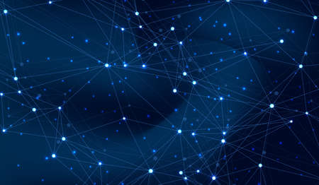 Abstract digital network connection structure on blue background. Artificial intelligence and engineering technology concept. Global network Big Data, Lines plexus, minimal array. Vector illustration.のイラスト素材