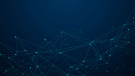 Abstract digital network connection structure on blue background. Artificial intelligence and...