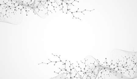 Molecular structure background. Science template wallpaper or banner with a DNA molecules. Asbtract scientific molecule background. Wave flow, innovation pattern. Vector illustration.のイラスト素材