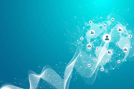 Global network connections with points and lines. Wireframe background. Abstract connection structure. Polygonal space background, illustrationの写真素材