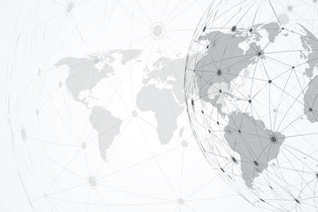 Global network connections with world map. Internet connection background. Abstract connection structure. Polygonal space background, illustration.の写真素材