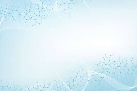 Molecular structure background. Science template wallpaper or banner with a DNA molecules. Asbtract scientific molecule background. Wave flow, innovation pattern. Vector illustration.のイラスト素材