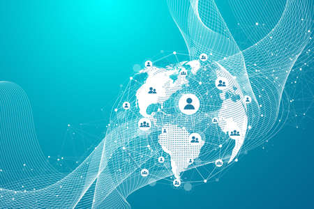 Global network connection. World map point and line composition concept of global business. Internet technology. Social network. Vector Illustrationのイラスト素材