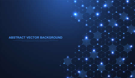 Technology abstract lines and dots connect background with hexagons. Hexagons connection digital...