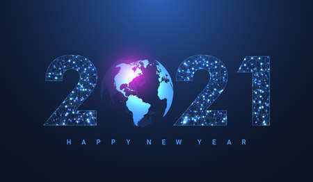 Modern futuristic technology template for Merry Christmas and Happy New Year 2021 with connected...