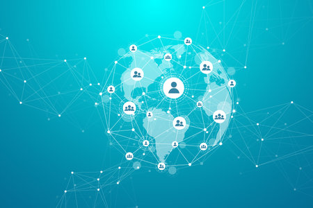 Global network connections with points and lines. Wireframe background. Abstract connection structure. Polygonal space background, illustrationの写真素材