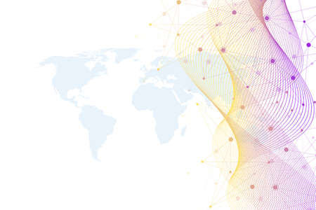 Futuristic abstract background blockchain technology. Peer to peer network business concept. Global cryptocurrency blockchain banner. Wave flow.の写真素材