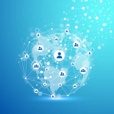 Futuristic abstract background blockchain technology. Peer to peer network business concept. Global cryptocurrency blockchain banner. Wave flow, illustrationの写真素材