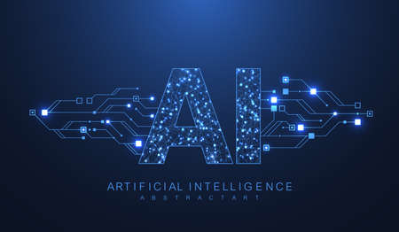 Artificial intelligence and machine learning concept futuristic vector symbol. Artificial intelligence wireless technology design. Neural networks and modern technologies conceptsのイラスト素材