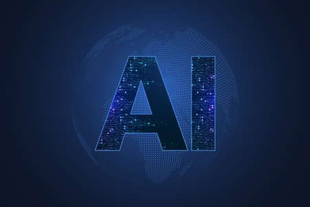 Artificial intelligence and machine learning concept futuristic vector symbol. Artificial intelligence wireless technology design. Neural networks and modern technologies conceptsのイラスト素材