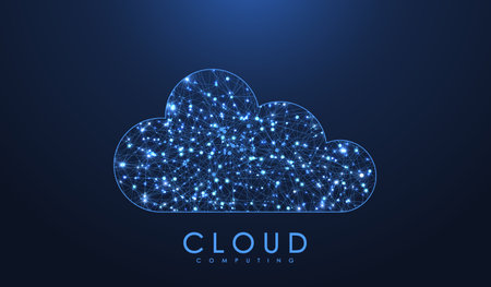 Cloud computing technology concept. Polygonal wireframe cloud storage sign with dots and lines. Digital computing technology background. Data protected exchange. Vector illustrationのイラスト素材