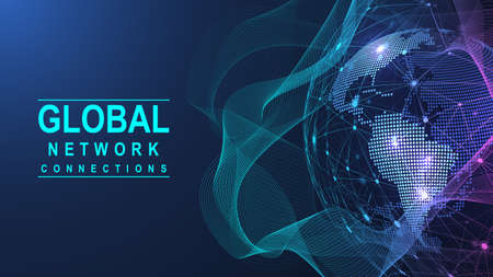 Global network connection concept. Big data visualization. Social network communication in the global computer networks. Internet technology. Business. Science. Vector illustrationのイラスト素材