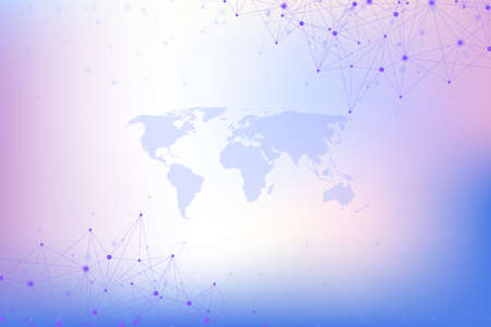 Global network connections with world map. Internet connection background. Abstract connection structure. Polygonal space background, illustration.の写真素材