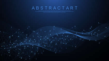 Technology abstract lines and dots connection background. Connection digital data and big data concept. Digital data visualization. Vector illustrationのイラスト素材