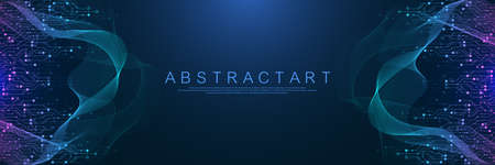 Quantum computer technologies concept. Futuristic blue circuit board background vector. Modern technology circuit board texture background design. Waves flow. Quantum explosion technology.のイラスト素材