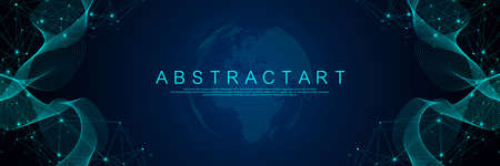 Technology abstract lines and dots connection background. Connection digital data and big data concept. Digital data visualization. Vector illustrationのイラスト素材