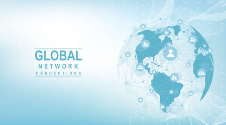 Global network connection concept. Big data visualization. Social network communication in the global computer networks. Internet technology. Business. Science. Vector illustrationのイラスト素材