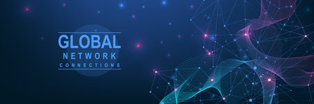 Global network connection concept. Big data visualization. Social network communication in the global computer networks. Internet technology. Business. Science. Vector illustrationのイラスト素材