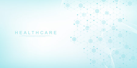 Health care and medical pattern innovation concept background design. Abstract geometric hexagons shape medicine and science background. Vector illustrationのイラスト素材