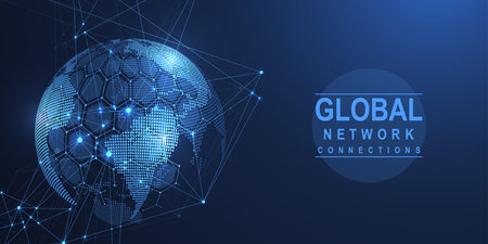 Global network connection concept. Big data visualization. Social network communication in the global computer networks. Internet technology. Business. Science. Vector illustrationのイラスト素材