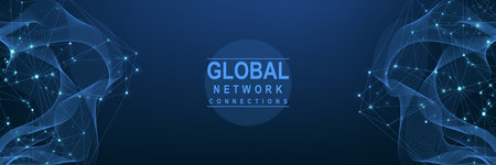 Global network connection concept. Big data visualization. Social network communication in the global computer networks. Internet technology. Business. Science. Vector illustrationのイラスト素材