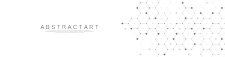 Modern technology vector illustration with square grid. Technology banner template cubes texture. Digital geometric abstraction with lines and dotsのイラスト素材