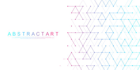 Modern technology vector illustration with square grid. Technology banner template cubes texture. Digital geometric abstraction with lines and dotsのイラスト素材