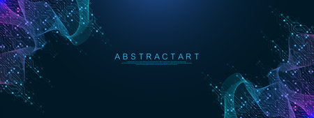 Quantum computer technologies concept. Futuristic blue circuit board background vector. Modern technology circuit board texture background design. Waves flow. Quantum explosion technology.のイラスト素材