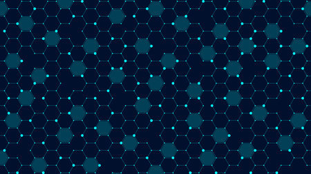 Technology abstract lines and dots connect background with hexagons. Hexagons connection digital data and big data concept. Hex digital data visualization. Vector illustrationのイラスト素材