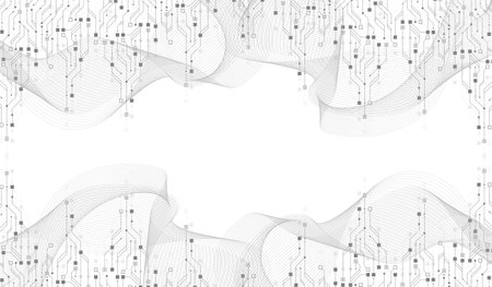 Quantum technologies concept. Deep learning artificial intelligence. Circuit board texture background design. Big data algorithms visualization. Neural networks. Vector illustration.のイラスト素材