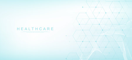 Health care and medical pattern innovation concept background design. Abstract geometric hexagons shape medicine and science background. Vector illustrationのイラスト素材