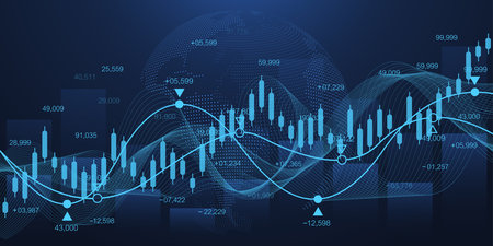 World business graph or stock market chart or forex trading graph in graphic concept. Financial investment or business economic trend candlestick graph. Business idea and technology innovation designのイラスト素材