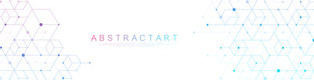 Modern technology vector illustration with square grid. Technology banner template cubes texture. Digital geometric abstraction with lines and dotsのイラスト素材