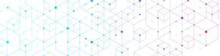 Modern technology vector illustration with square grid. Technology banner template cubes texture. Digital geometric abstraction with lines and dotsのイラスト素材