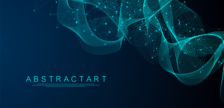 Vector connections of lines and dots. Technology banner template. Graphic abstract background communication. Minimal array with compounds lines and dots. Digital data visualizationのイラスト素材
