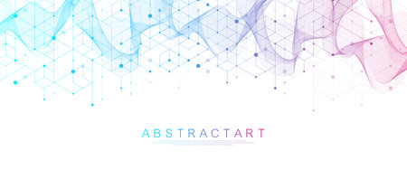 Modern technology vector illustration with square grid. Technology banner template cubes texture. Digital geometric abstraction with lines and dotsのイラスト素材