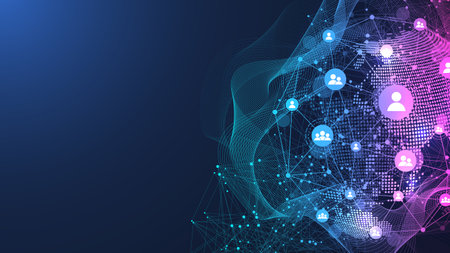 Global network connection concept. Big data visualization. Social network communication in the global computer networks. Internet technology. Business. Science. Illustrationの写真素材
